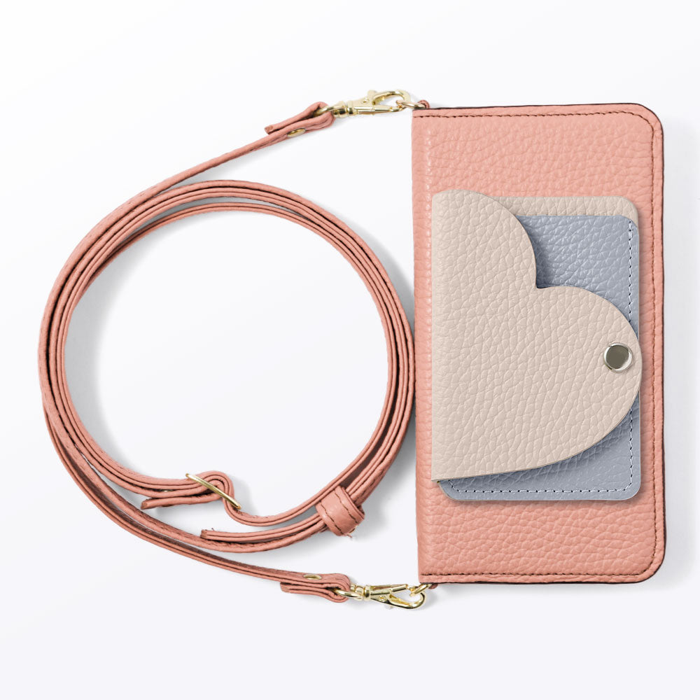 本革 32色 イタリアンシュリンクレザー ハートミラーカードケース ショルダーストラップ付き 手帳型ケース AQUOSシリーズ