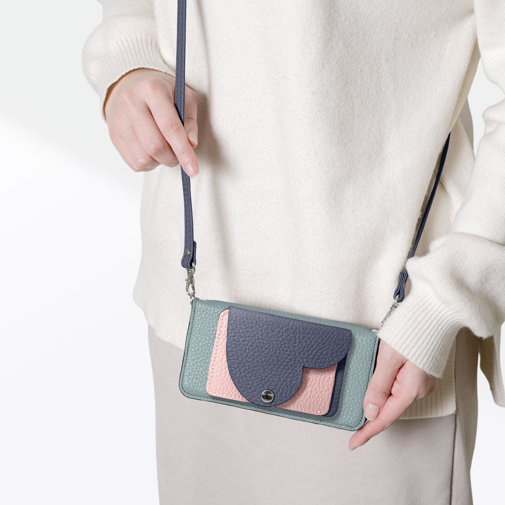 Genuine Leather 32 Colors Italian Shrink Leather Heart Mirror Card Case With Shoulder Strap Notebook Style Case Xperia Series