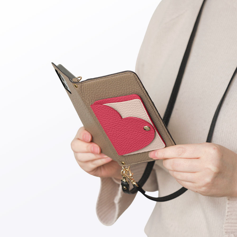 Genuine Leather 32 Colors Italian Shrink Leather Heart Mirror Card Case With Shoulder Strap Notebook Style Case Xperia Series