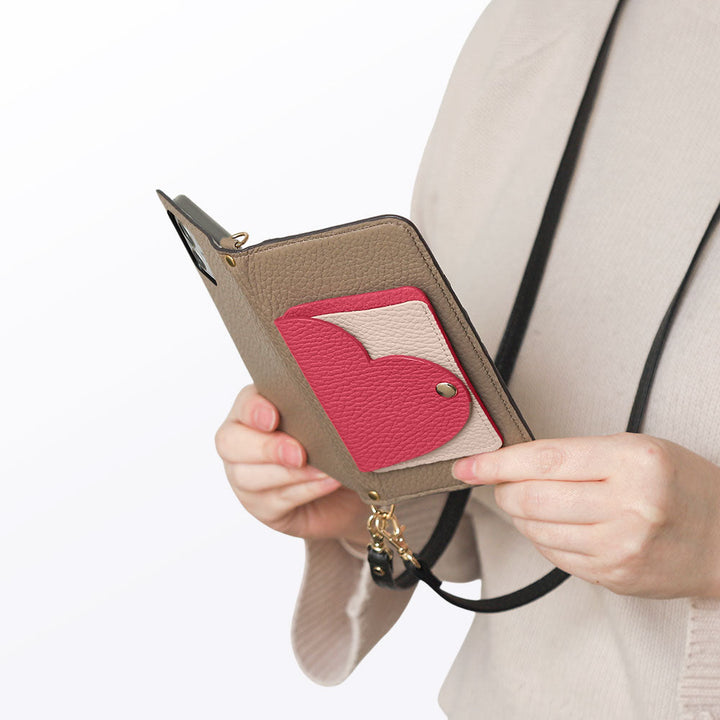 Genuine Leather 32 Colors Italian Shrink Leather Heart Mirror Card Case With Shoulder Strap Notebook Style Case Xperia Series