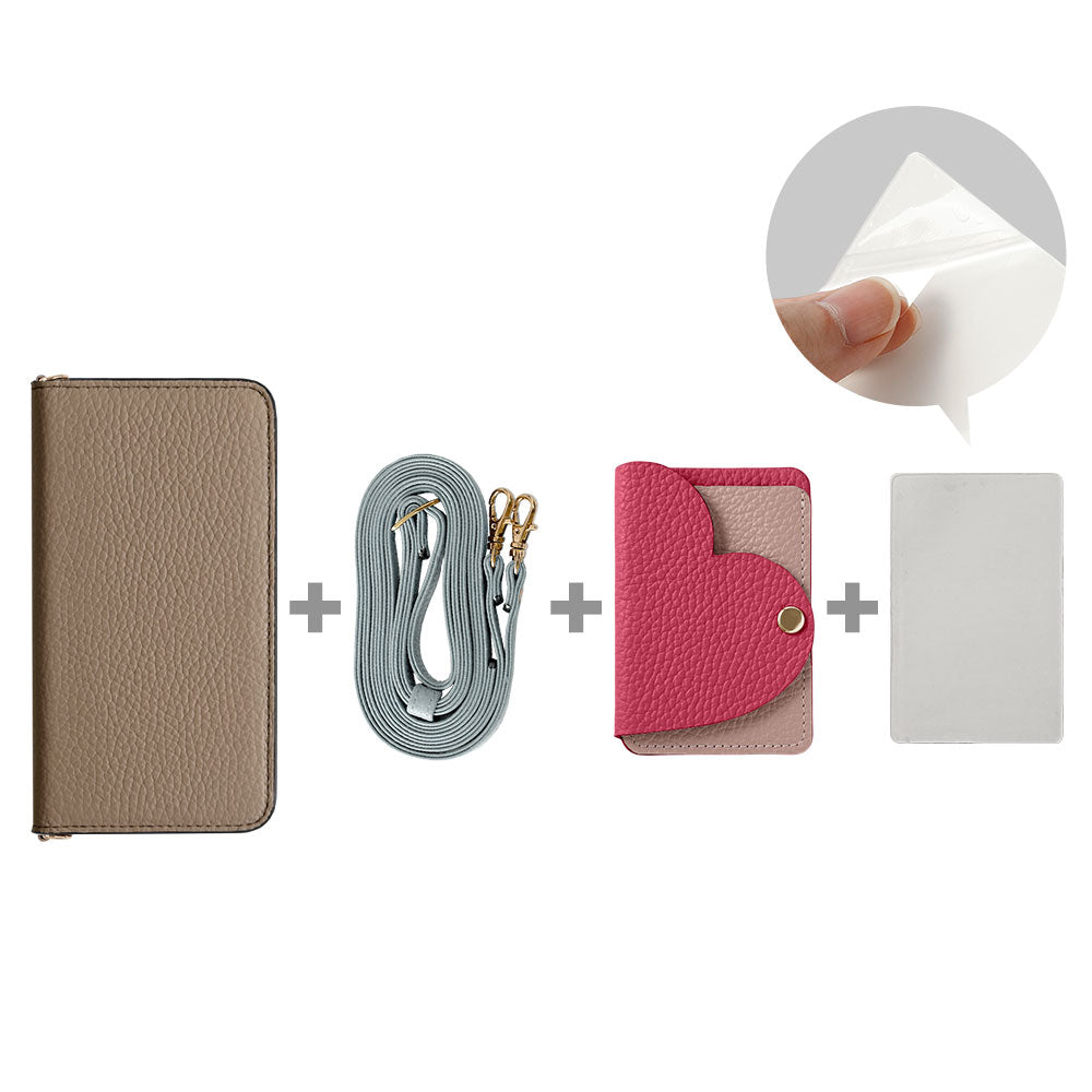 Genuine Leather 32 Colors Italian Shrink Leather Heart Mirror Card Case With Shoulder Strap Notebook Style Case Xperia Series