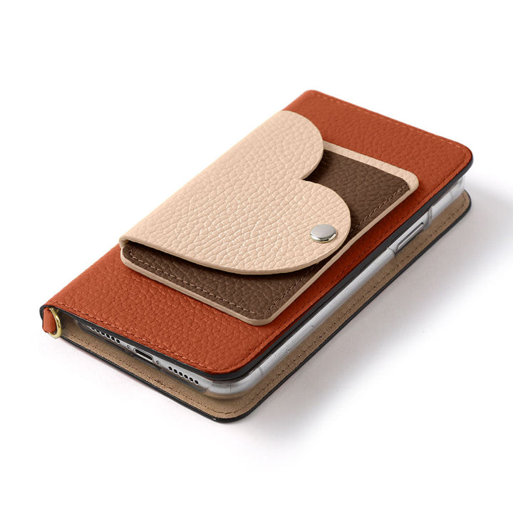 Cuir véritable 32 couleurs cuir italien grainé étui à cartes miroir en forme de cœur avec bandoulière étui à rabat pour la série Galaxy
