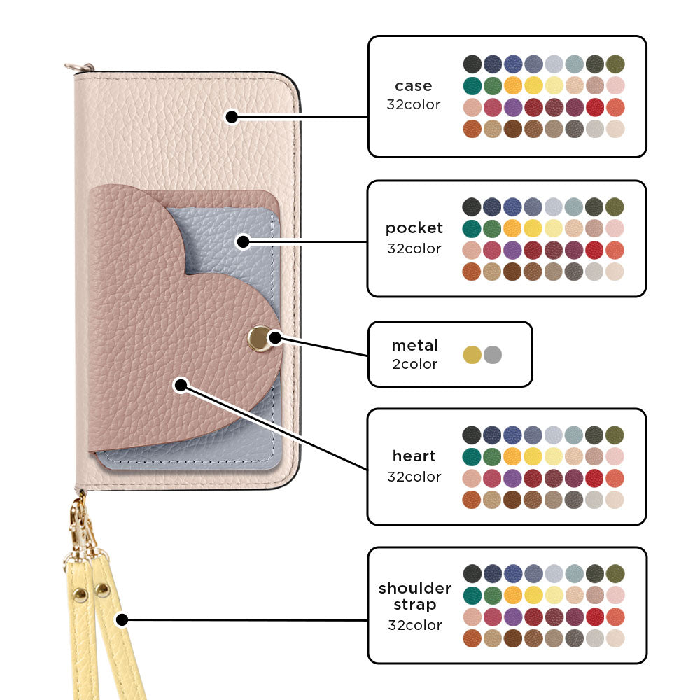 Genuine Leather 32 Colors Italian Shrink Leather Heart Mirror Card Case With Shoulder Strap Notebook Style Case Xperia Series