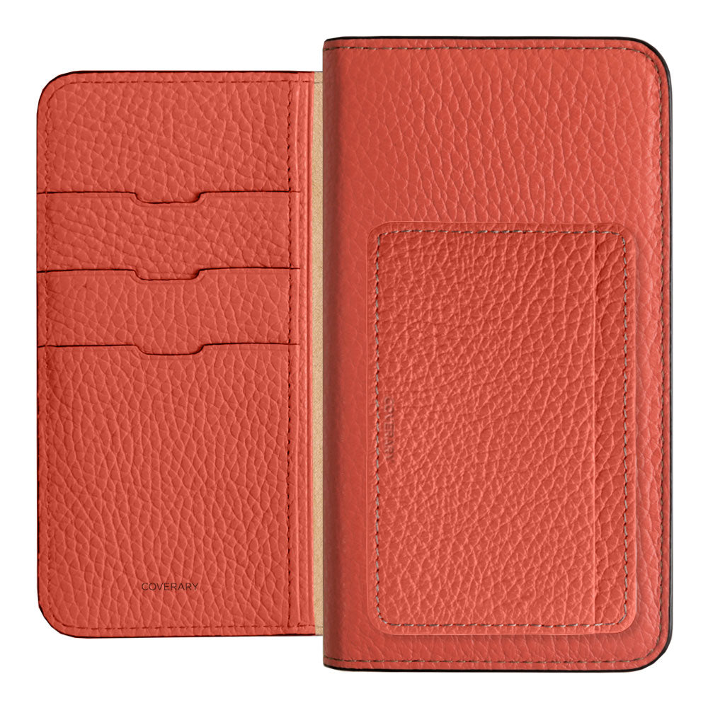 Genuine leather 32 colors Italian shrink leather card storage with pocket notebook-style case AQUOS series