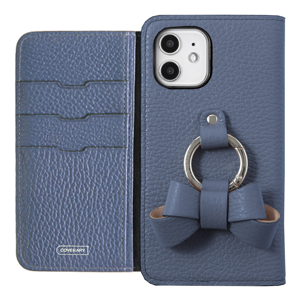 本革 32色 イタリアンシュリンクレザー リボンスマホリング付き 手帳型ケース iPhoneシリーズ