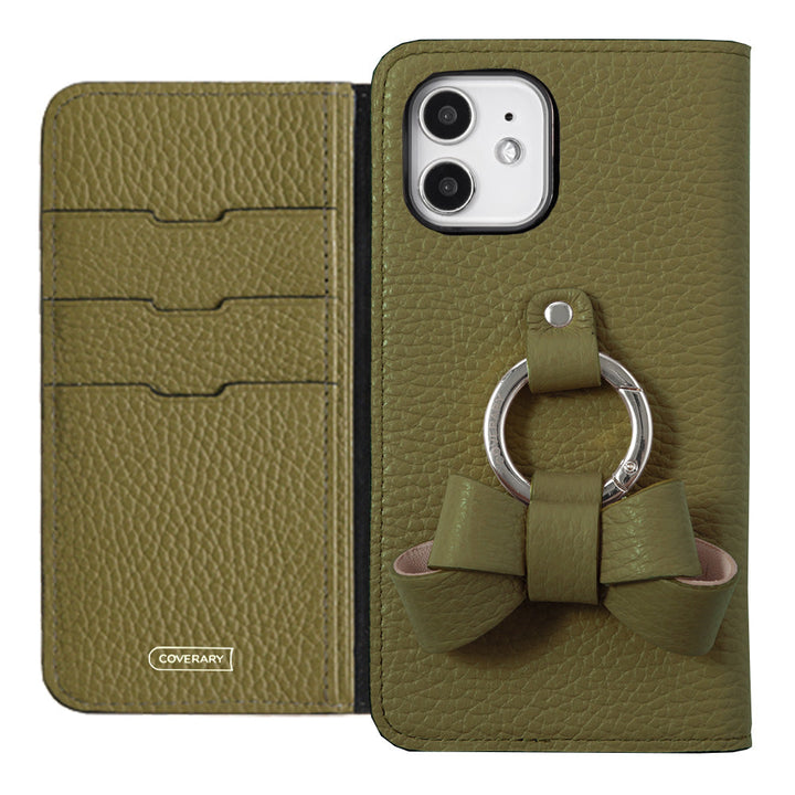 本革 32色 イタリアンシュリンクレザー リボンスマホリング付き 手帳型ケース Xperiaシリーズ