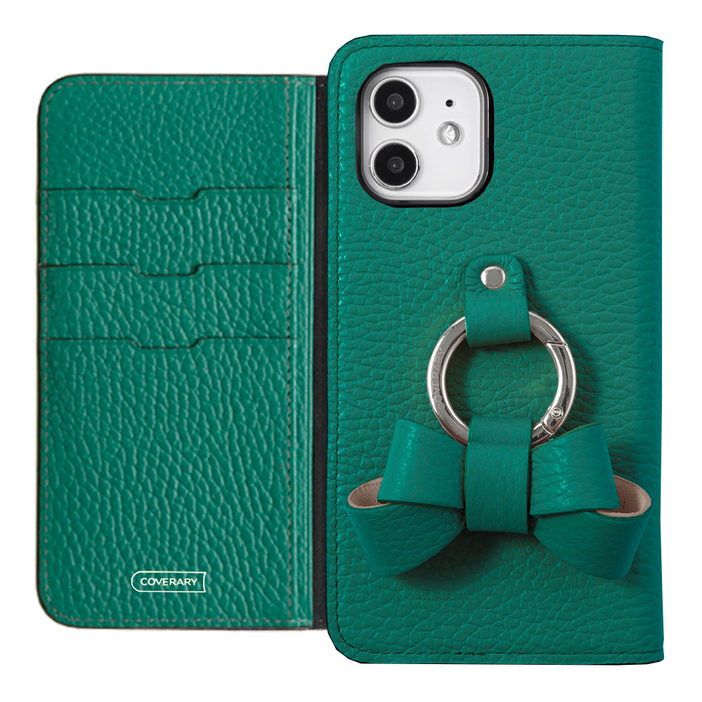 本革 32色 イタリアンシュリンクレザー リボンスマホリング付き 手帳型ケース Xperiaシリーズ