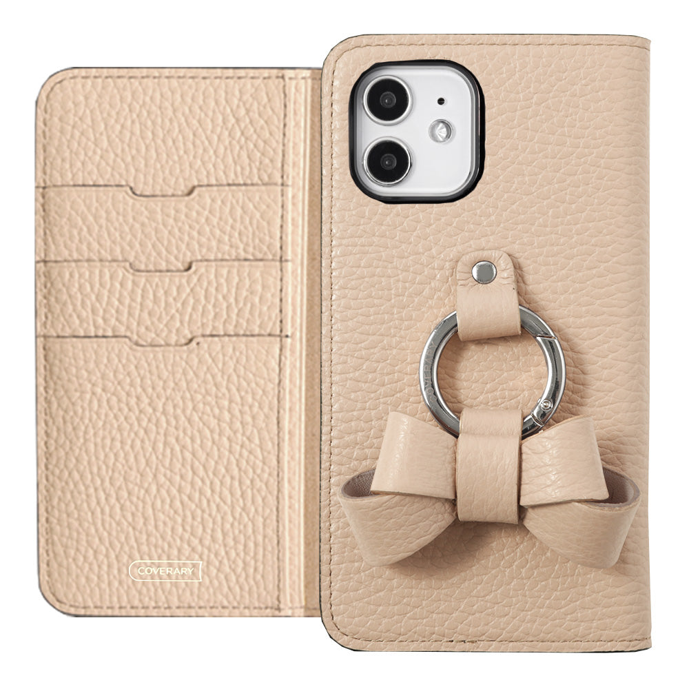 本革 32色 イタリアンシュリンクレザー リボンスマホリング付き 手帳型ケース iPhoneシリーズ