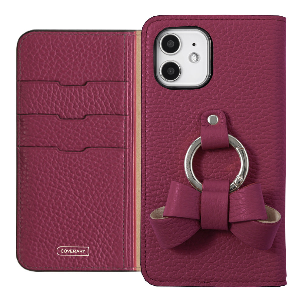 本革 32色 イタリアンシュリンクレザー リボンスマホリング付き 手帳型ケース Xperiaシリーズ