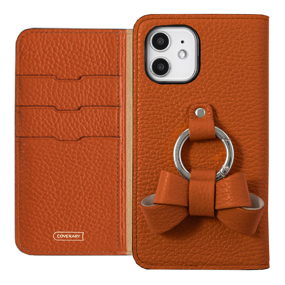 本革 32色 イタリアンシュリンクレザー リボンスマホリング付き 手帳型ケース Xperiaシリーズ