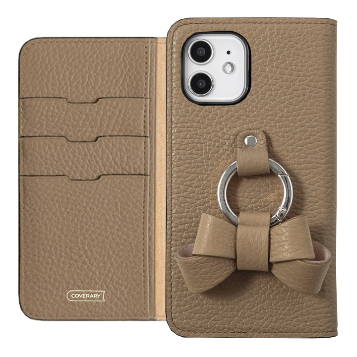 本革 32色 イタリアンシュリンクレザー リボンスマホリング付き 手帳型ケース Xperiaシリーズ