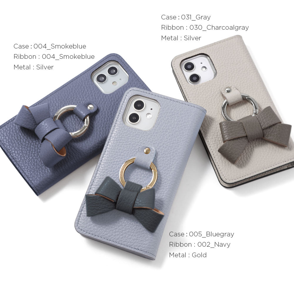 本革 32色 イタリアンシュリンクレザー リボンスマホリング付き 手帳型ケース AQUOSシリーズ