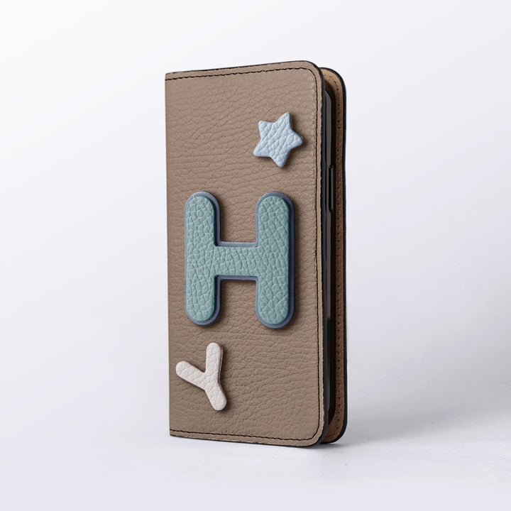 Genuine leather 32 colors Italian shrink leather 3 types set with patches Notebook-style case Galaxy series