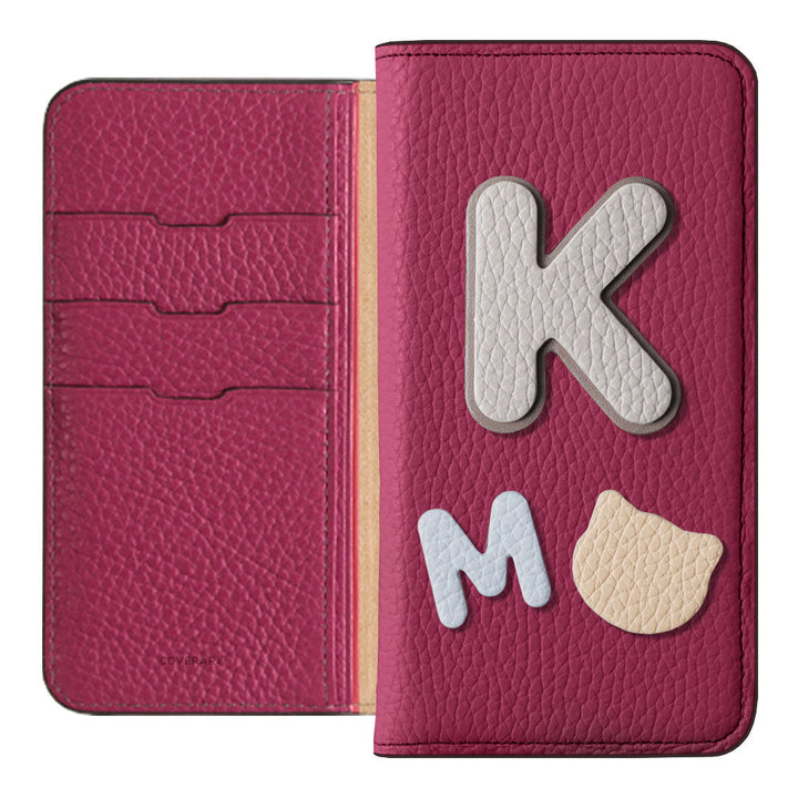 Genuine leather 32 colors Italian shrink leather 3 types set with patch notebook-style case AQUOS series