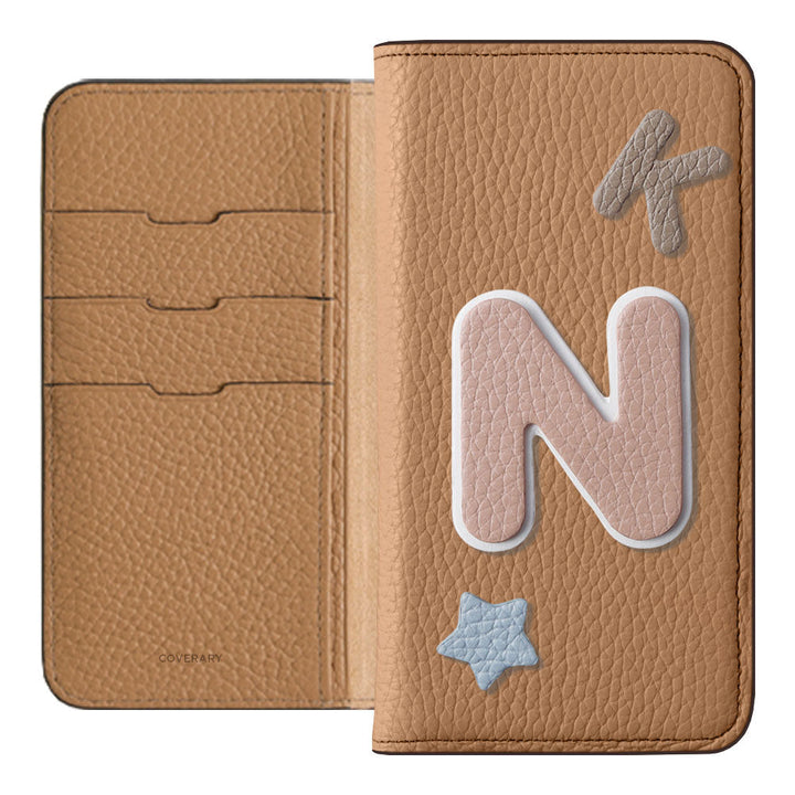 Genuine leather 32 colors Italian shrink leather 3 types set with patches Notebook-style case Galaxy series
