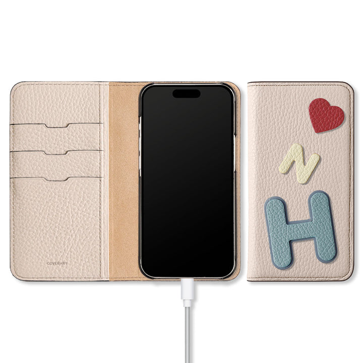 Genuine leather 32 colors Italian shrink leather 3 types set with patch notebook-style case AQUOS series