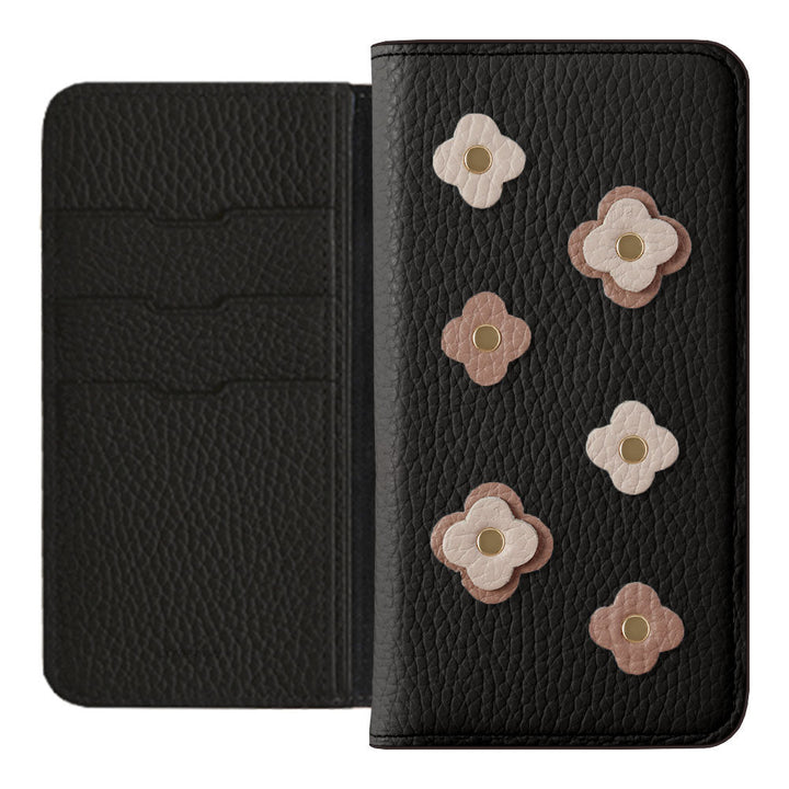 Genuine leather 32 colors Italian shrink leather floral motif notebook-style case Galaxy series
