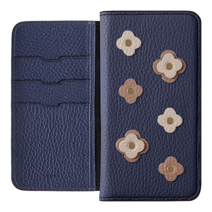 Genuine leather 32 colors Italian shrink leather floral motif notebook-style case Galaxy series