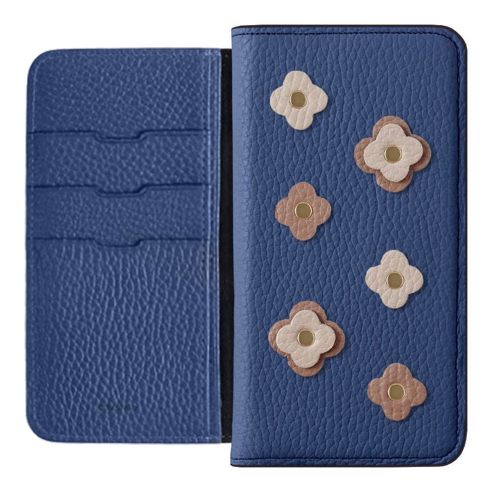 Genuine leather 32 colors Italian shrink leather floral motif notebook-style case AQUOS series