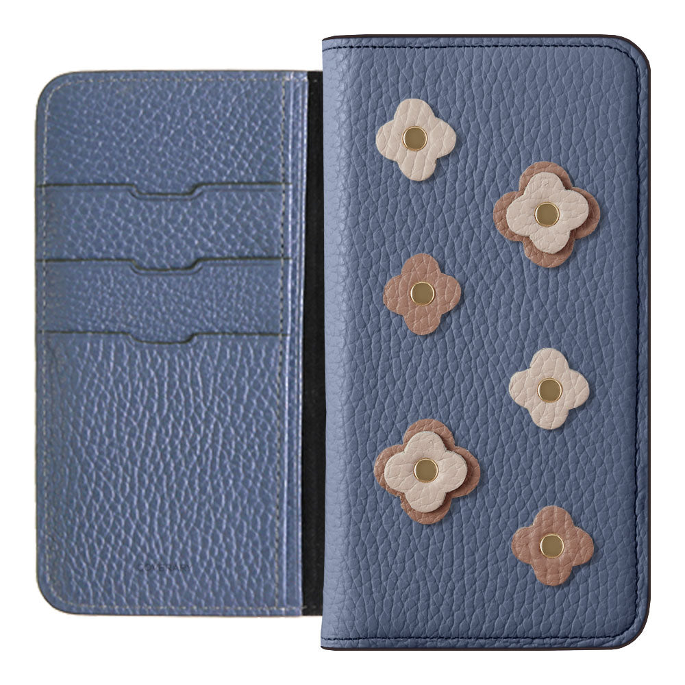 Genuine leather 32 colors Italian shrink leather floral motif notebook-style case Galaxy series