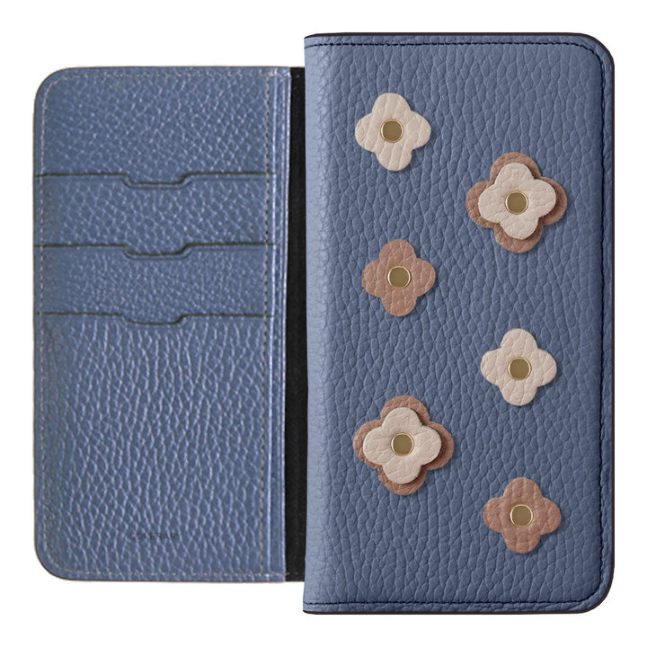Genuine leather 32 colors Italian shrink leather floral motif notebook-style case Xperia series