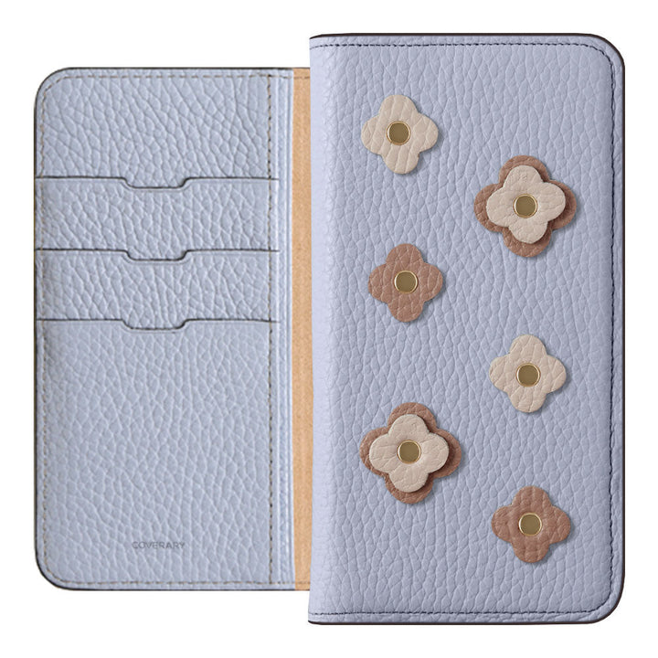 Genuine leather 32 colors Italian shrink leather floral motif notebook-style case AQUOS series