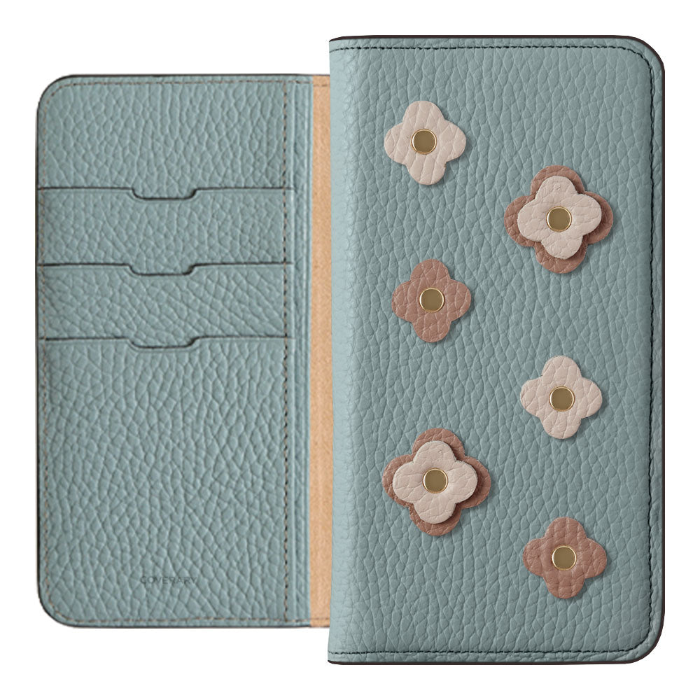 Genuine leather 32 colors Italian shrink leather floral motif notebook-style case Xperia series