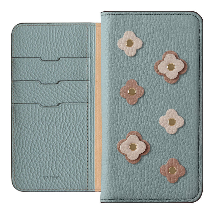 Genuine leather 32 colors Italian shrink leather floral motif notebook-style case AQUOS series