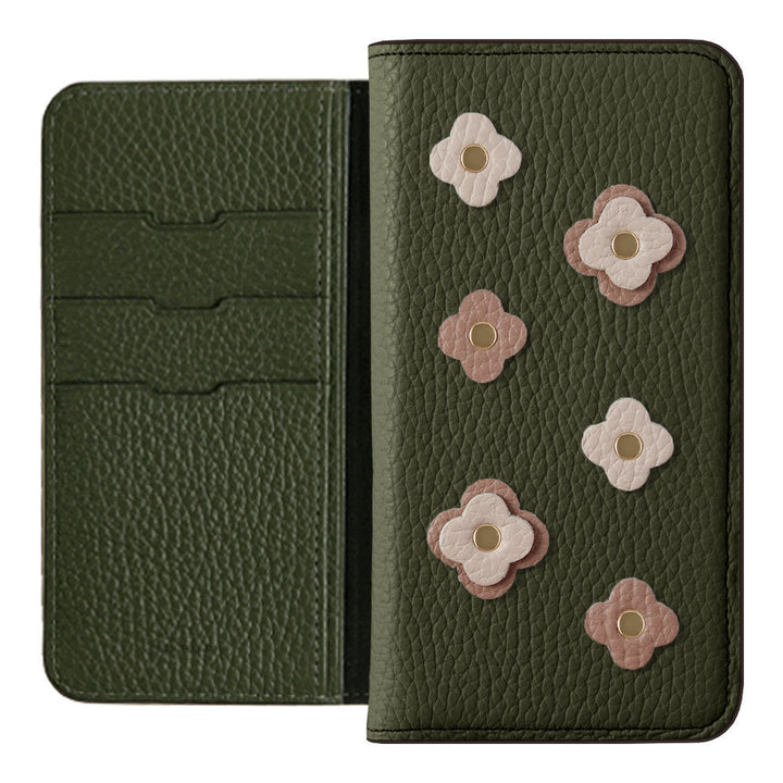 Genuine leather 32 colors Italian shrink leather floral motif notebook-style case Xperia series