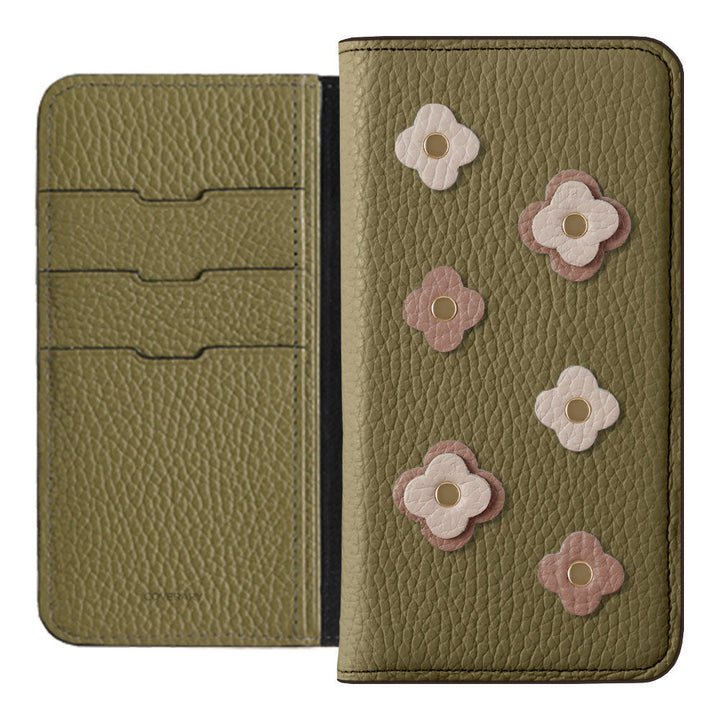 Genuine leather 32 colors Italian shrink leather floral motif notebook-style case AQUOS series