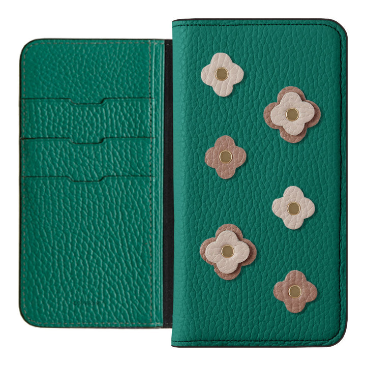 Genuine leather 32 colors Italian shrink leather floral motif notebook-style case AQUOS series