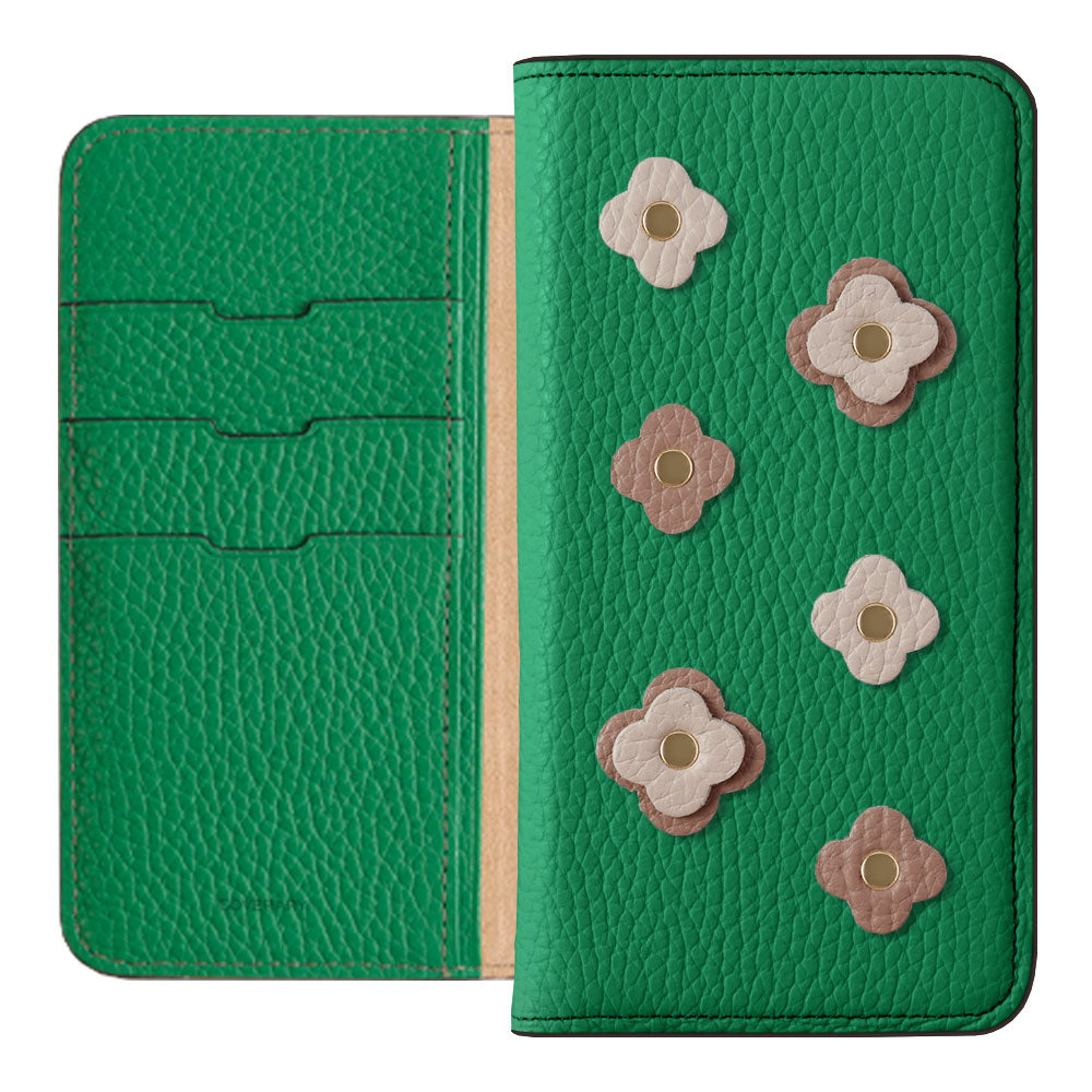 Genuine leather 32 colors Italian shrink leather floral motif notebook-style case AQUOS series