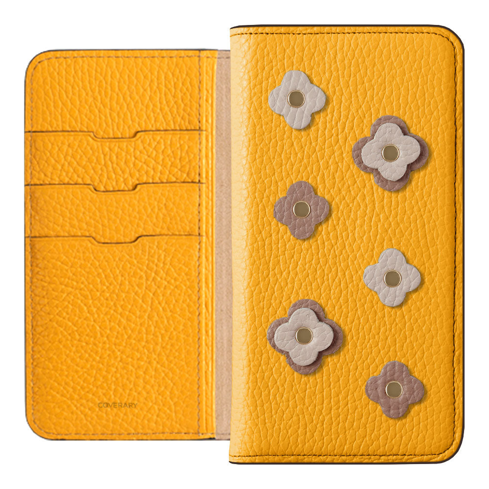 Genuine leather 32 colors Italian shrink leather floral motif notebook-style case AQUOS series