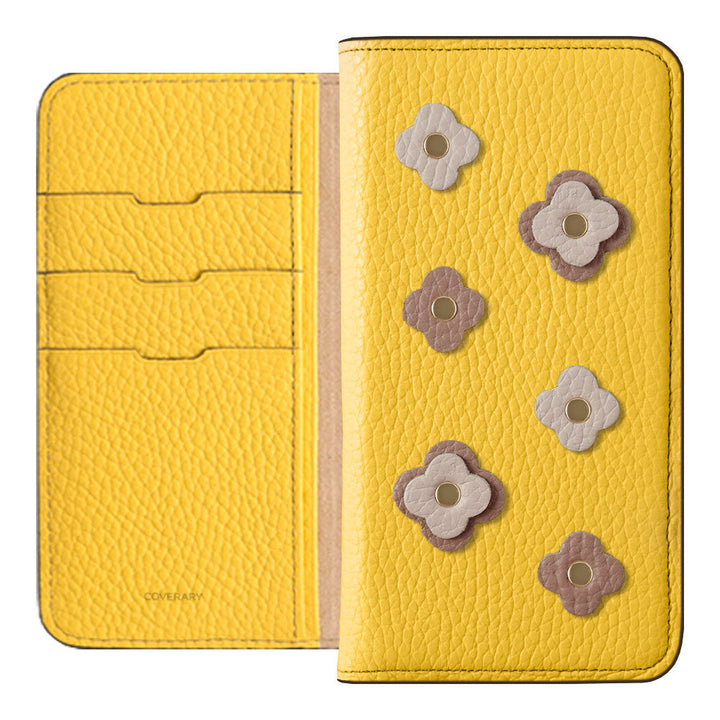 Genuine leather 32 colors Italian shrink leather floral motif notebook-style case AQUOS series