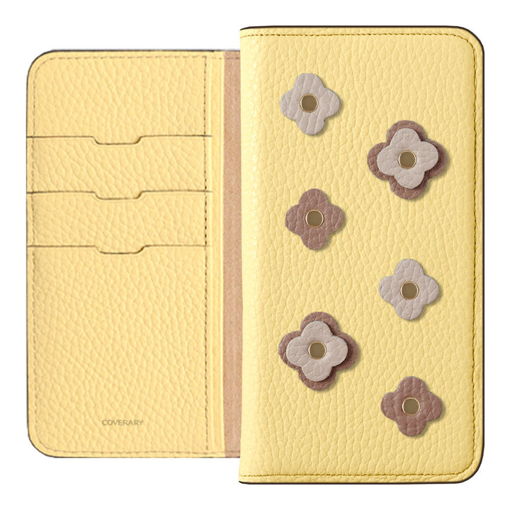 Genuine leather 32 colors Italian shrink leather floral motif notebook-style case Google Pixel series