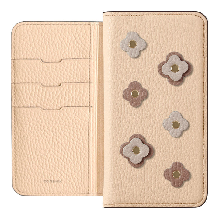 Genuine leather 32 colors Italian shrink leather floral motif notebook-style case Galaxy series