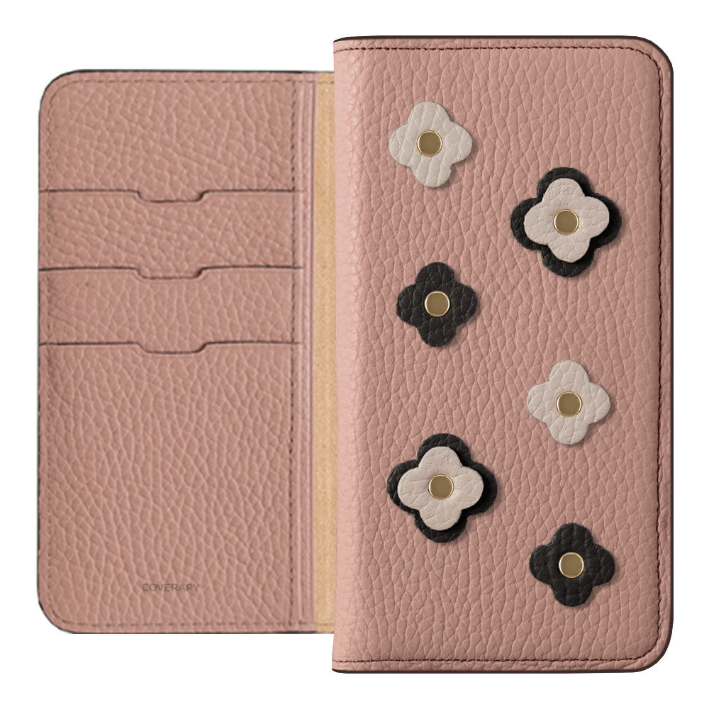 Genuine leather 32 colors Italian shrink leather floral motif notebook-style case Galaxy series