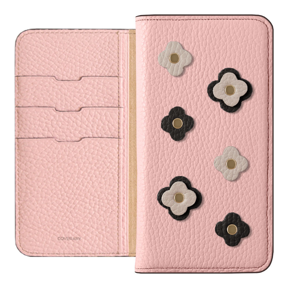 Genuine leather 32 colors Italian shrink leather floral motif notebook-style case Galaxy series