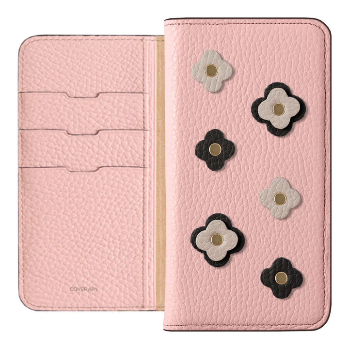 Genuine leather 32 colors Italian shrink leather floral motif notebook-style case AQUOS series