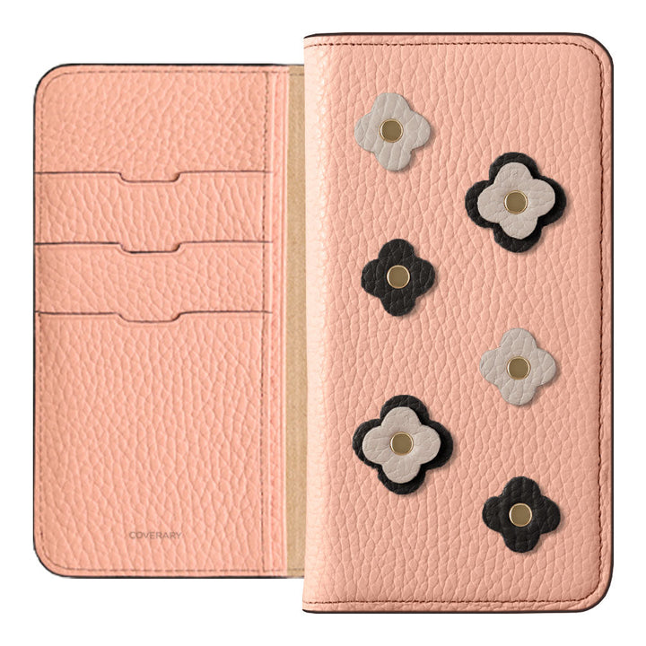 Genuine leather 32 colors Italian shrink leather floral motif notebook-style case Google Pixel series