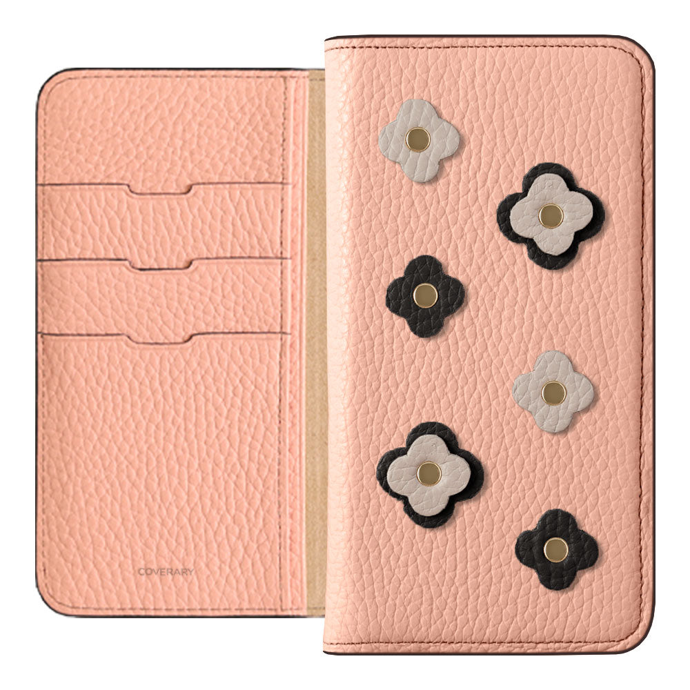 Genuine leather 32 colors Italian shrink leather floral motif notebook-style case Galaxy series
