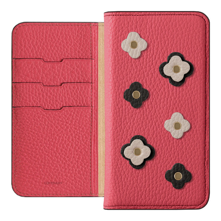 Genuine leather 32 colors Italian shrink leather floral motif notebook-style case AQUOS series