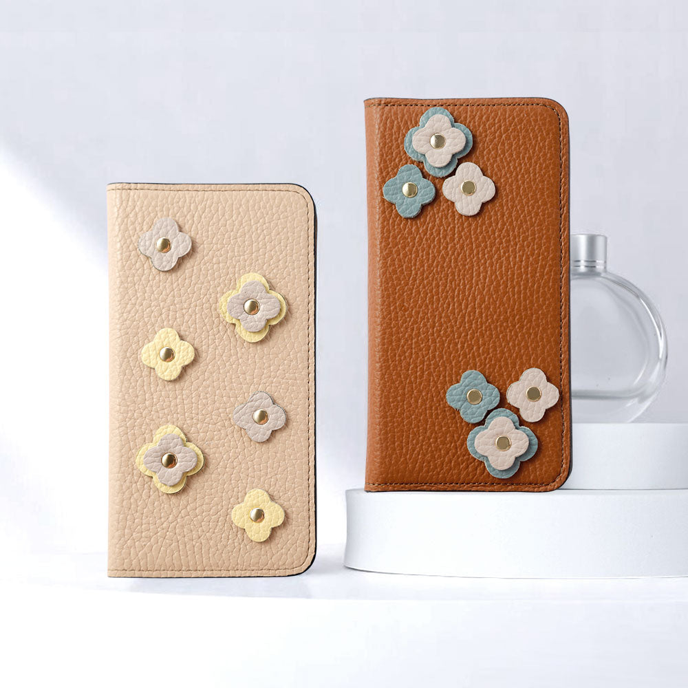 Genuine leather 32 colors Italian shrink leather floral motif notebook-style case Xperia series