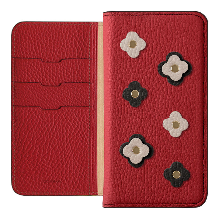 Genuine leather 32 colors Italian shrink leather floral motif notebook-style case Galaxy series