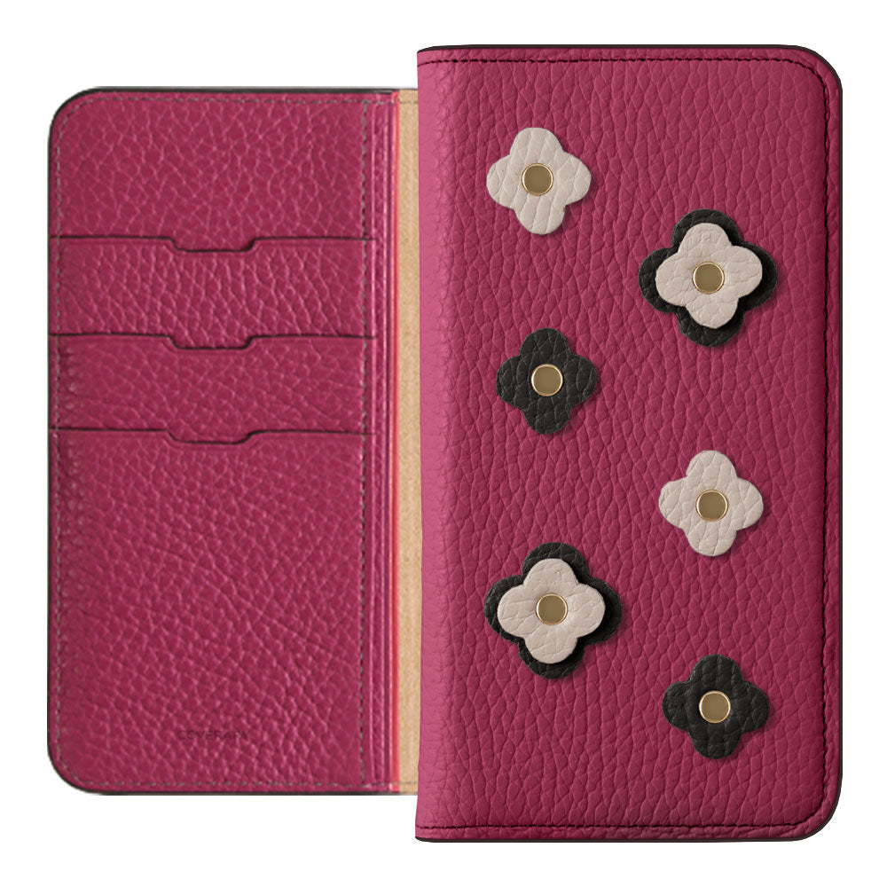 Genuine leather 32 colors Italian shrink leather floral motif notebook-style case Galaxy series