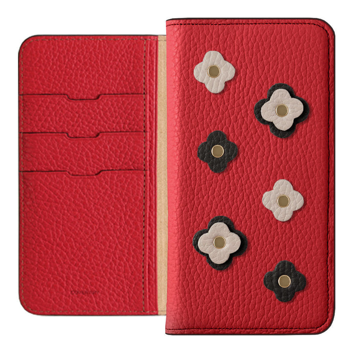 Genuine leather 32 colors Italian shrink leather floral motif notebook-style case AQUOS series