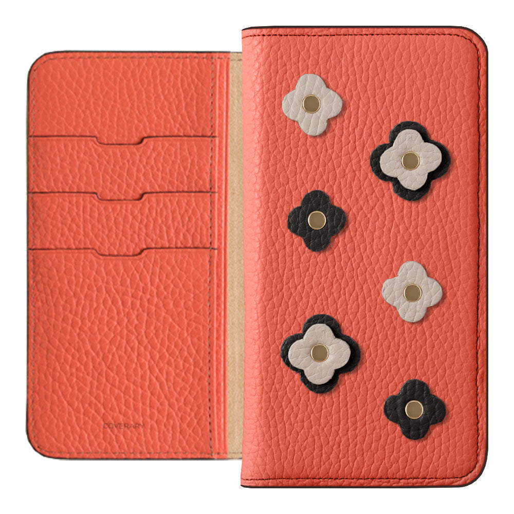 Genuine leather 32 colors Italian shrink leather floral motif notebook-style case AQUOS series