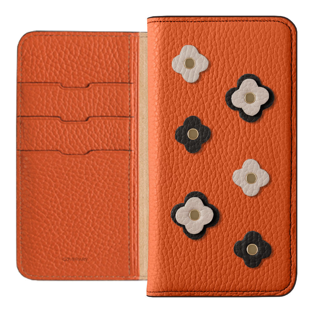 Genuine leather 32 colors Italian shrink leather floral motif notebook-style case AQUOS series
