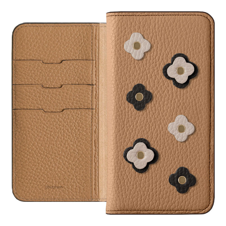 Genuine leather 32 colors Italian shrink leather floral motif notebook-style case AQUOS series