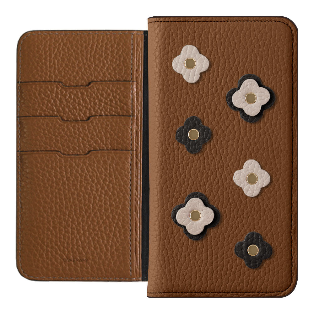 Genuine leather 32 colors Italian shrink leather floral motif notebook-style case Google Pixel series